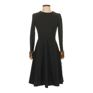 NWT Calvin Klein A-Line Midi Dress Black Size 2 Faux Fur Leopard Cuff Cocktail